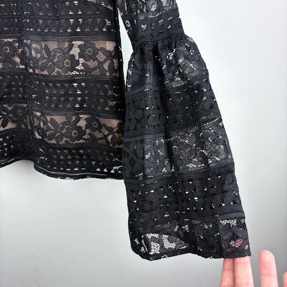 English Factory Top Black Floral Lace Victorian Bell Sleeves Blouse Dainty Sz S* - Picture 3 of 11